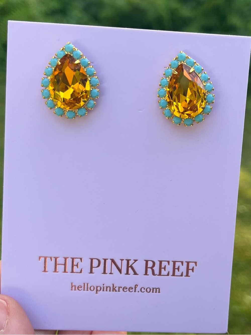 Gold Teardrop Earrings with Turquoise Halo